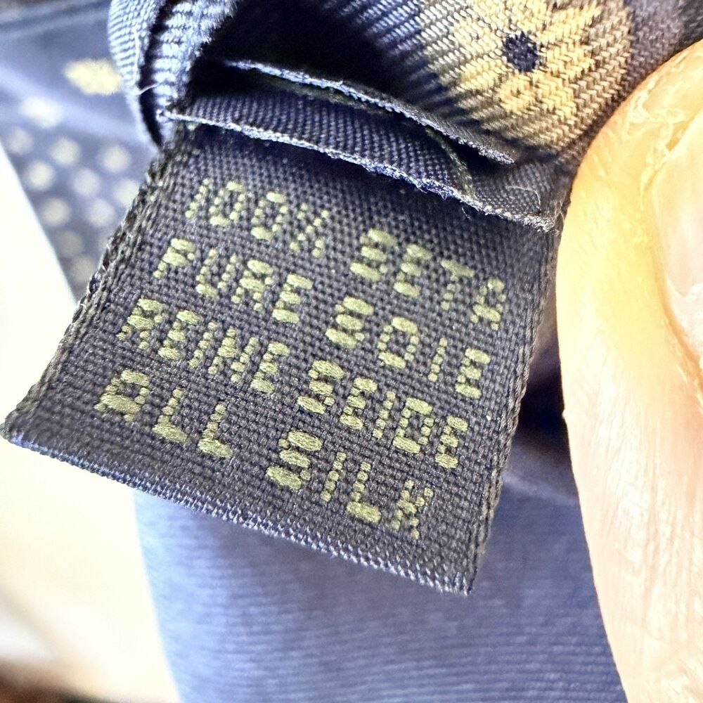 Vintage Bergdorf Goodman Italy Silk Scarf Navy Gold Reversible Double Layer Luxe - Picture 10 of 14